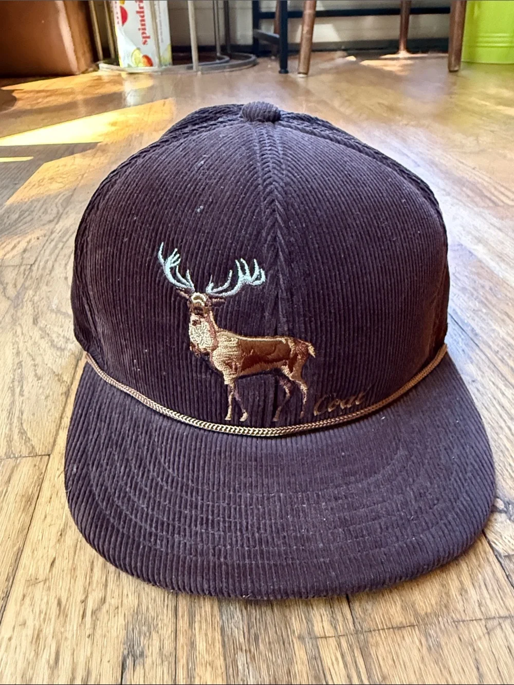 Men's Brown Corduroy Deer Embroidered Snapback Hat